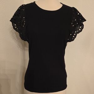 GAP Elegant Black Eyelet Sleeve Top